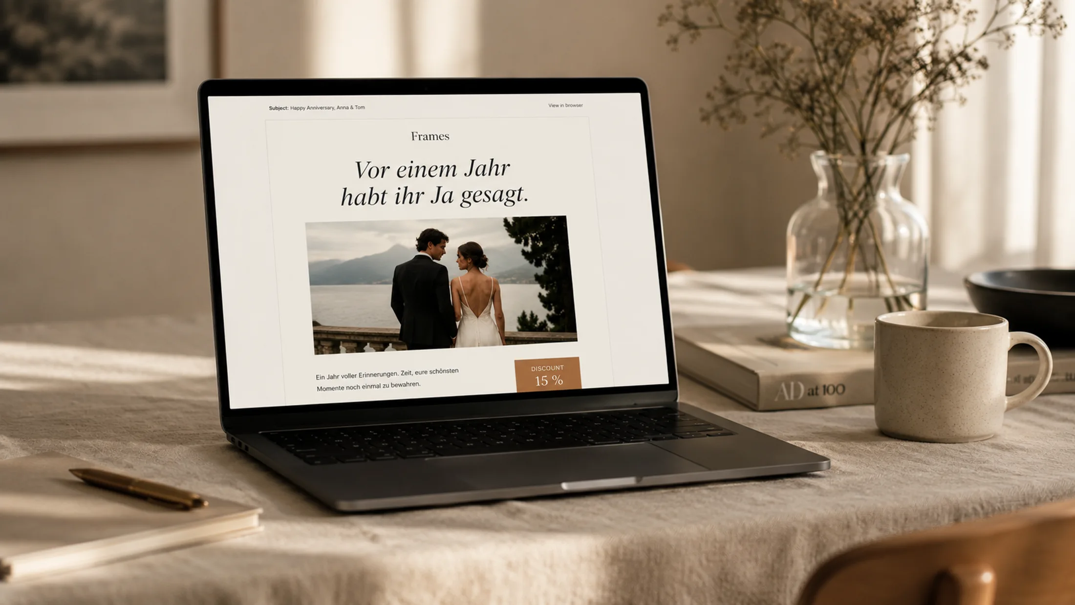 Branded Erinnerungs-Mail zum Hochzeitstag mit Galerie-Vorschau